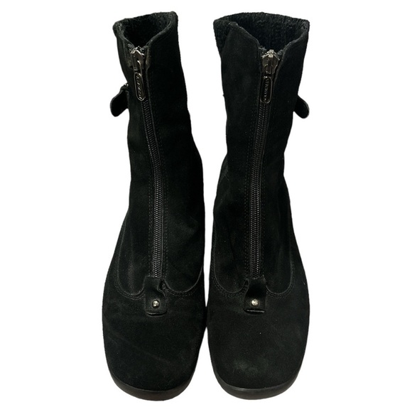 EUC - Aquatalia Black Suede Leather Zip Up Wedge Calf Boots - size 9 - Picture 2 of 5